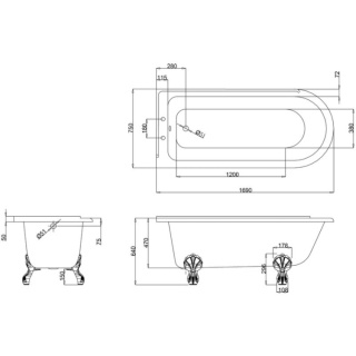 Burlington Hampton 170cm Showering Bath with Luxury Feet